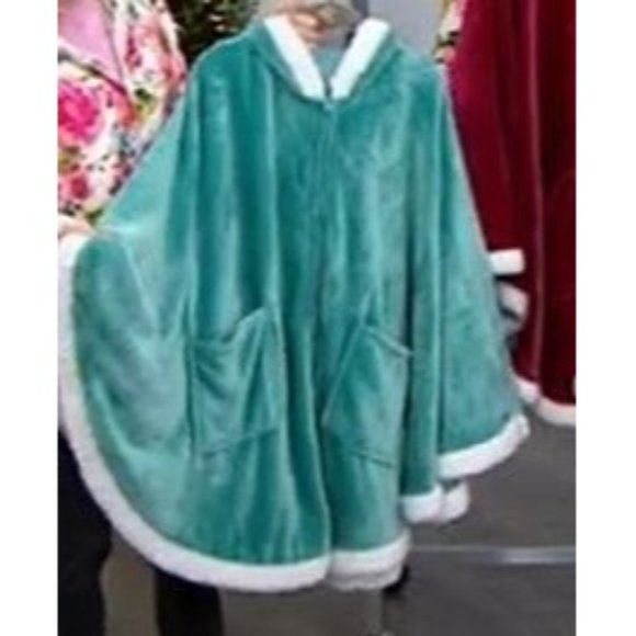 Warm & Cozy Sherpa Trimmed Angel Wrap 802-352 Aqua - Picture 2 of 2